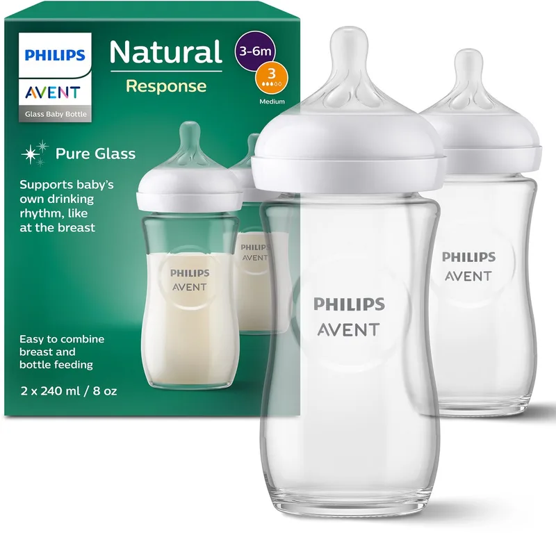 Natural Response Glazen Babyflessen 240 ml – Flow 3- 2 flessen - SCY933/02 by Philips Avent in Transparant – product photo