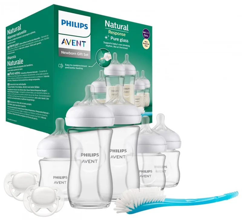 Natural Response – Glazen Cadeauset – 5 Flessen + 2 Fopspenen + Flessenborstel - SCD879/11 de Philips Avent en Multicolor – photo produit