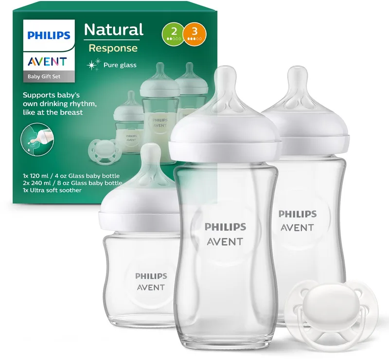 Natural Response Glazen Fles - Startersset voor pasgeboren baby's SCD878/11 de Philips Avent en Transparant – photo produit
