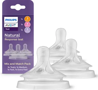 Natural Response Speen – Mix & Match – 3 stuks – Gemiddeld, snel en extra snel – Anti-Koliek – Anti-lek – BPA-Vrij - SCY960/03 van Philips Avent in Transparant – productfoto 1 van 4