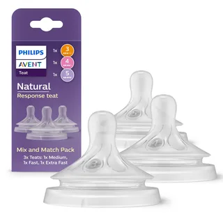 Natural Response Speen – Mix & Match – 3 stuks – Gemiddeld, snel en extra snel – Anti-Koliek – Anti-lek – BPA-Vrij - SCY960/03 van Philips Avent in Transparant – productfoto 2 van 4