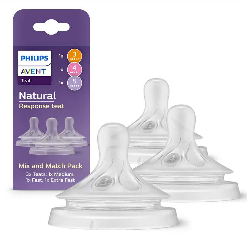 Natural Response Speen – Mix & Match – 3 stuks – Gemiddeld, snel en extra snel – Anti-Koliek – Anti-lek – BPA-Vrij - SCY960/03 van Philips Avent in Transparant – productfoto 2 van 4
