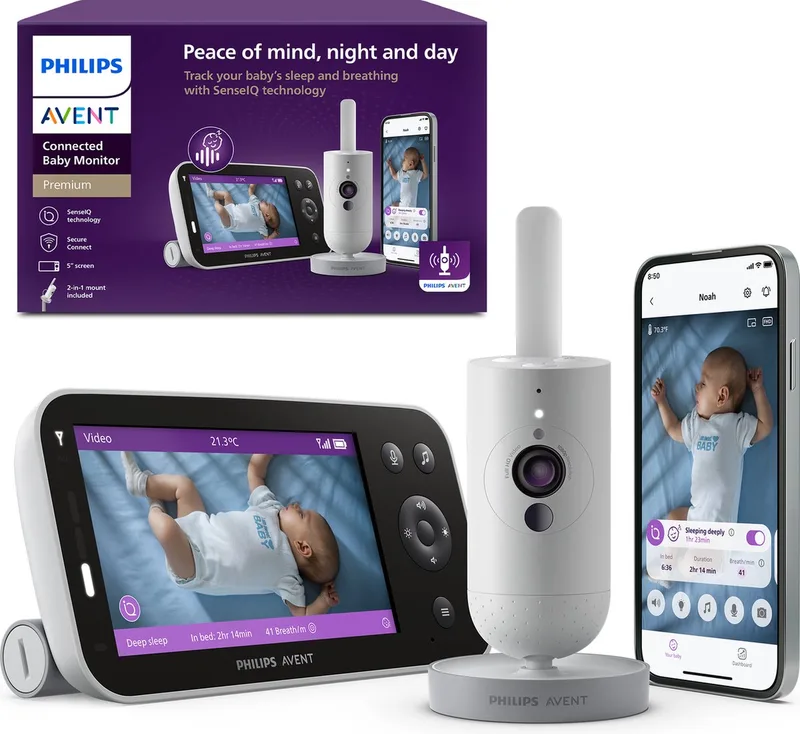 Premium Connected babyfoon met camera en app – Ademhaling en slaap detectie - SCD973/26 de Philips Avent en Lichtgrijs – photo produit