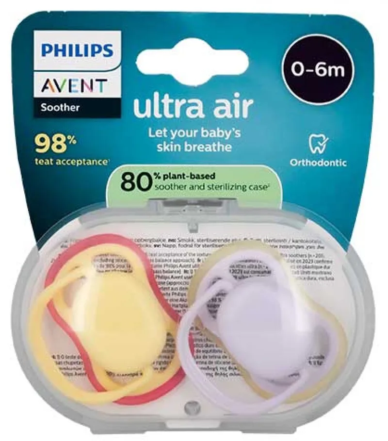 Ultra Air 2 Orthodontische Fopspenen 0-6 Maanden (Kleur : en Mauve) van Philips Avent in Geel – productfoto