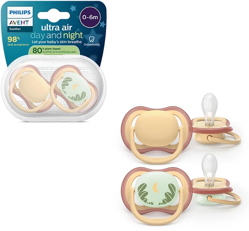 Ultra Air – Ademend en lichtgewicht fopspeen (0-6 mnd) – 2 stuks - SCF087/09 van Philips Avent in Neutral rood – productfoto
