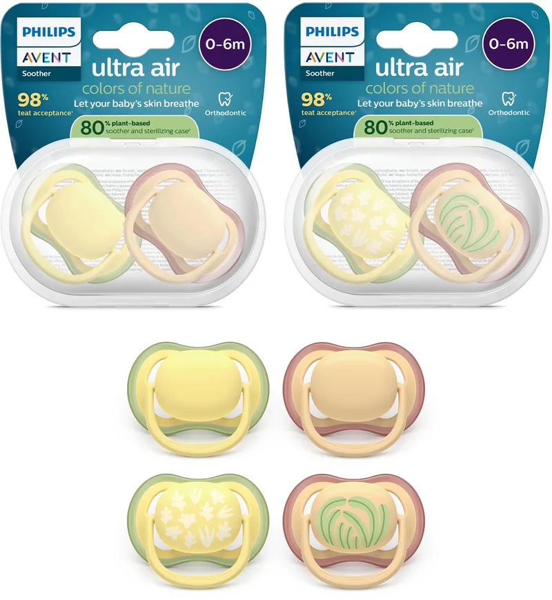 Ultra Air – Ademend en lichtgewicht fopspeen (0-6 mnd) - 4 stuks – SCF087/21 van Philips Avent in Neutral oranje – productfoto