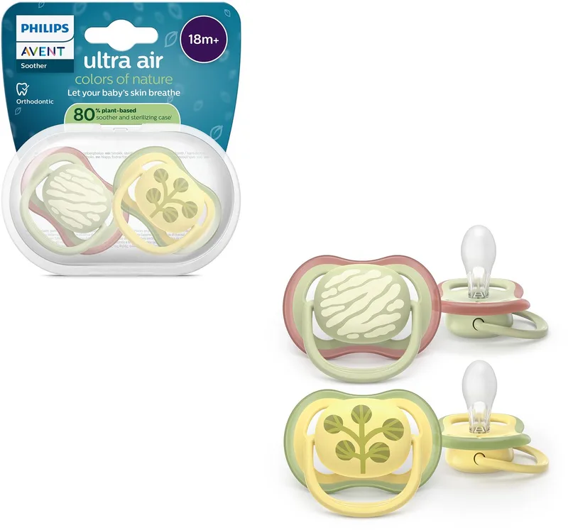 Ultra Air – Ademend en lichtgewicht fopspeen (18mnd+) – 2 stuks - SCF349/51 van Philips Avent in Neutral met print – productfoto