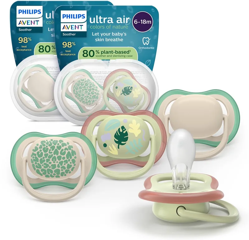 Ultra Air – Ademend en lichtgewicht fopspeen (6-18 mnd) – 4 stuks - SCF087/26 van Philips Avent in Neutral – productfoto