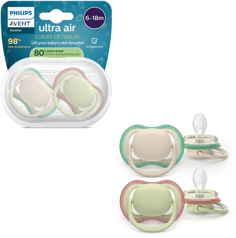 Ultra Air Fopspeen - 6-18 Mnd - 2 Stuks - Plant-based van Philips Avent in Neutral – productfoto