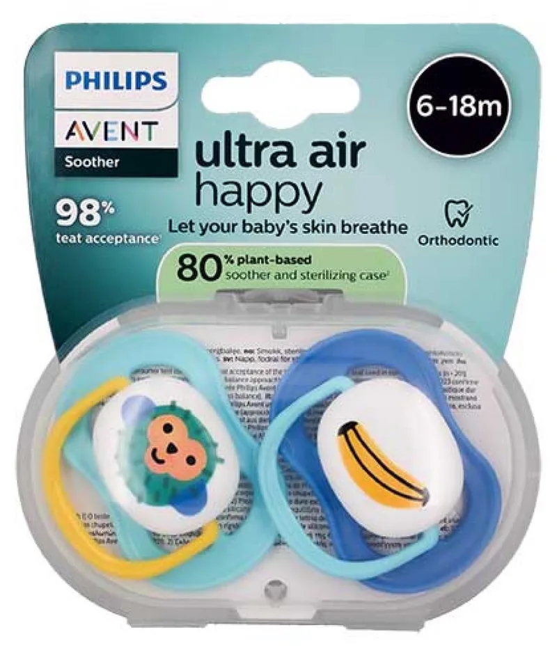 Ultra Air Happy - Fopspeen - 2 Orthodontische Fopspenen - 6-18 Maanden van Philips Avent in Meerkleurig – productfoto