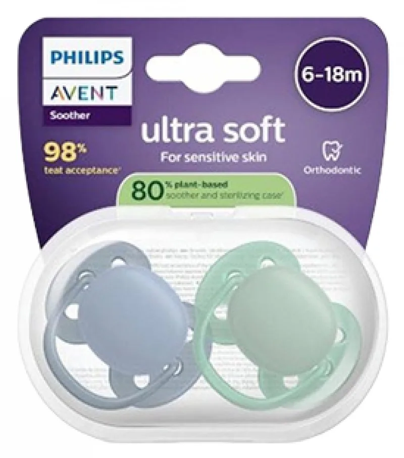 Ultra Soft 2 Orthodontische Siliconen Fopspenen 6-18 Maanden (Assorti) van Philips Avent in Meerkleurig – productfoto