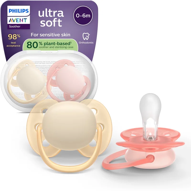 Ultra Soft Fopspeen - 0-6 Mnd - 2 Stuks - Plant-based van Philips Avent in Beige en pink – productfoto