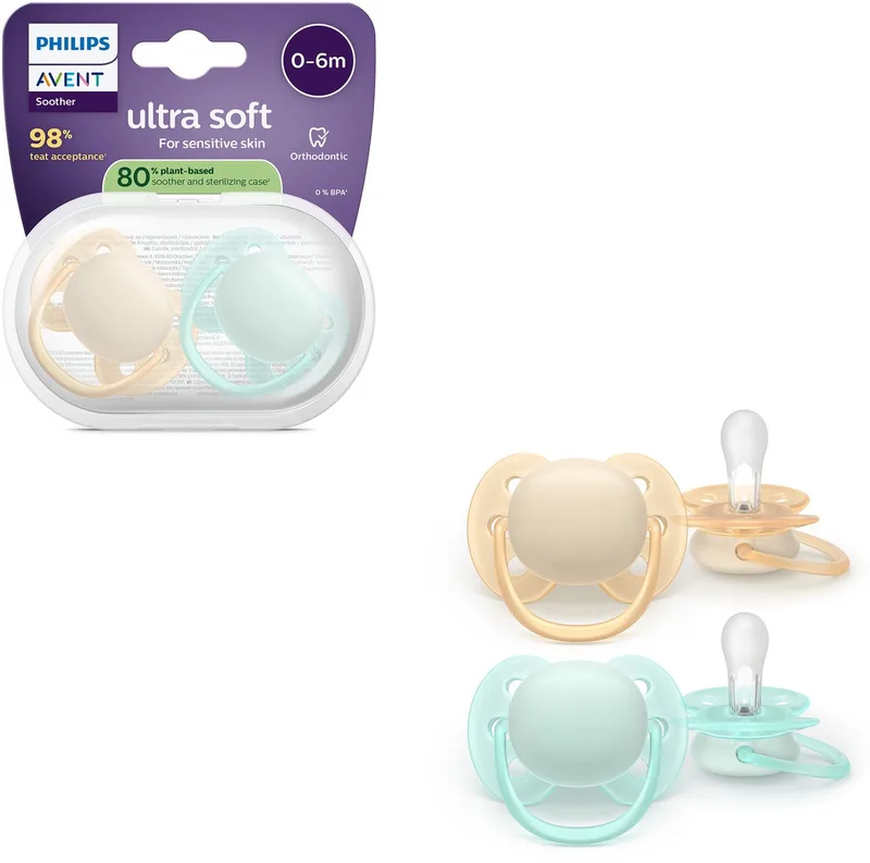 Ultra Soft Fopspeen - 0-6 Mnd - 2 Stuks - Plant-based van Philips Avent in Neutral – productfoto