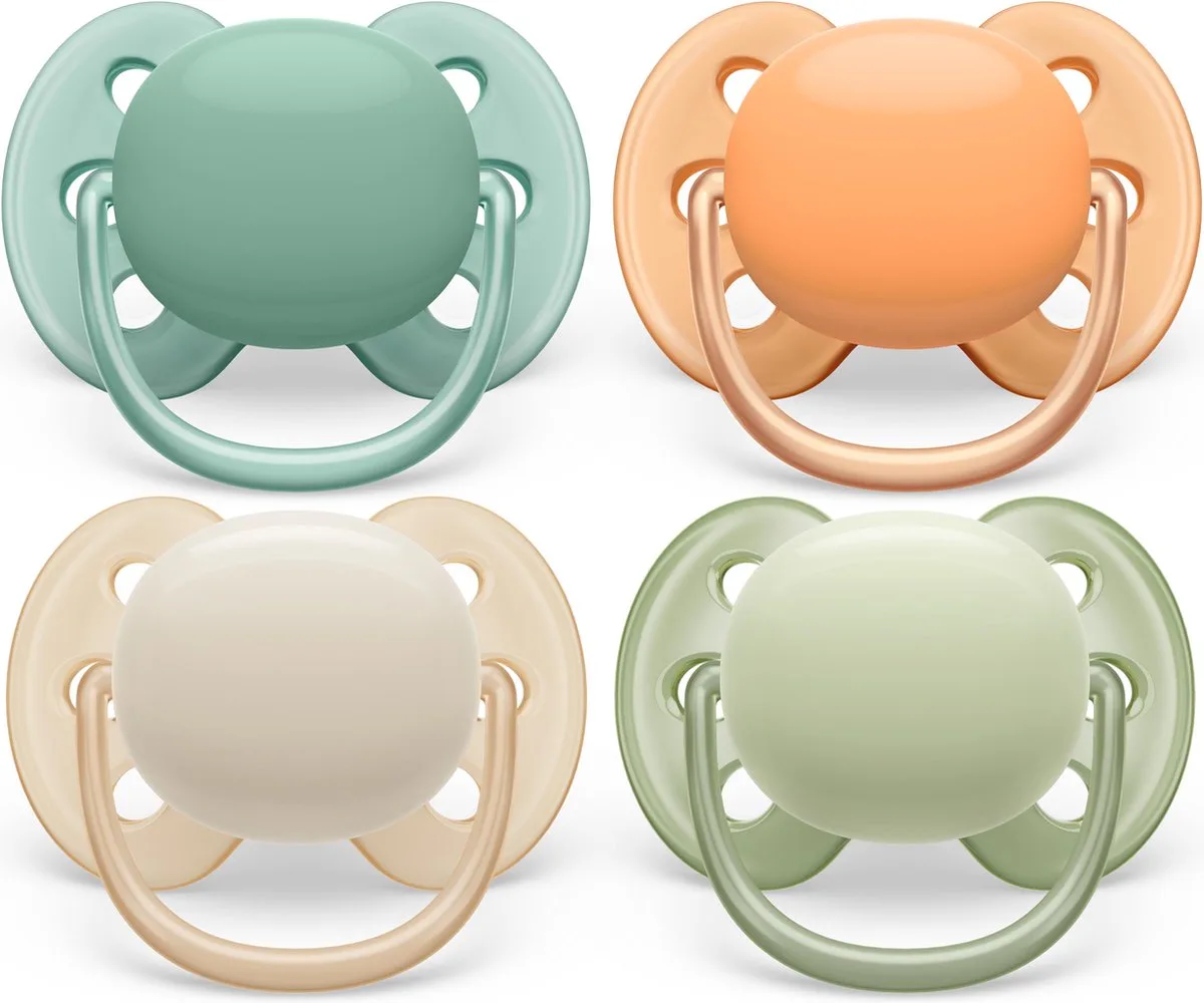 Ultra Soft Fopspeen - 0 tot 6 Maanden - 4 Speentjes - Groen/Oranje/Beige/Lichtgroen - SCF091/35 von Philips Avent in Beige – Produktfoto