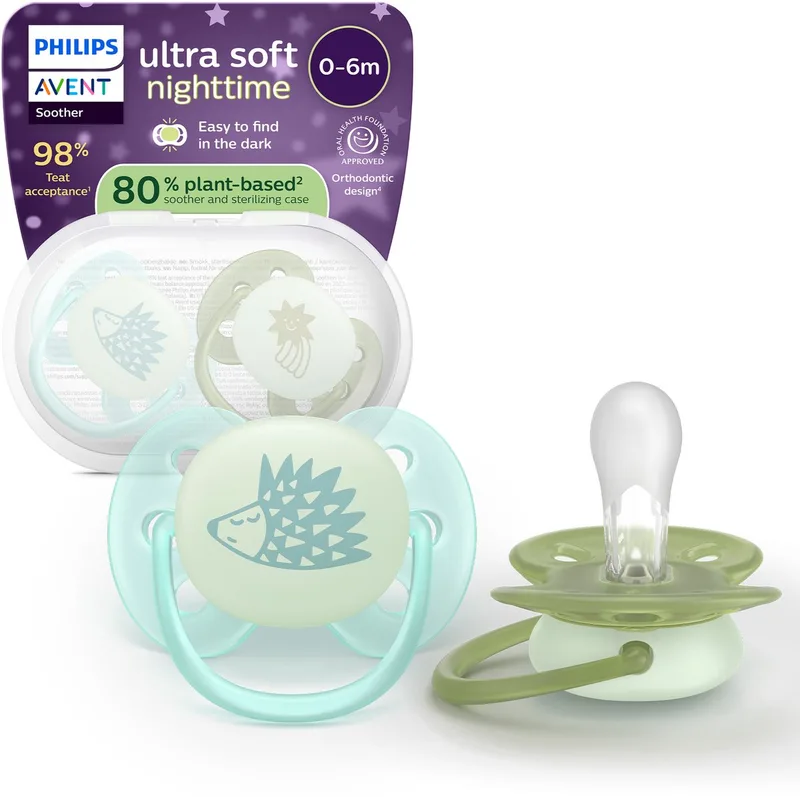 Ultra Soft Nighttime fopspeen 0 tot 6 maanden, glow in the dark, SCF094/01 van Philips Avent in Blauw, Groen – productfoto