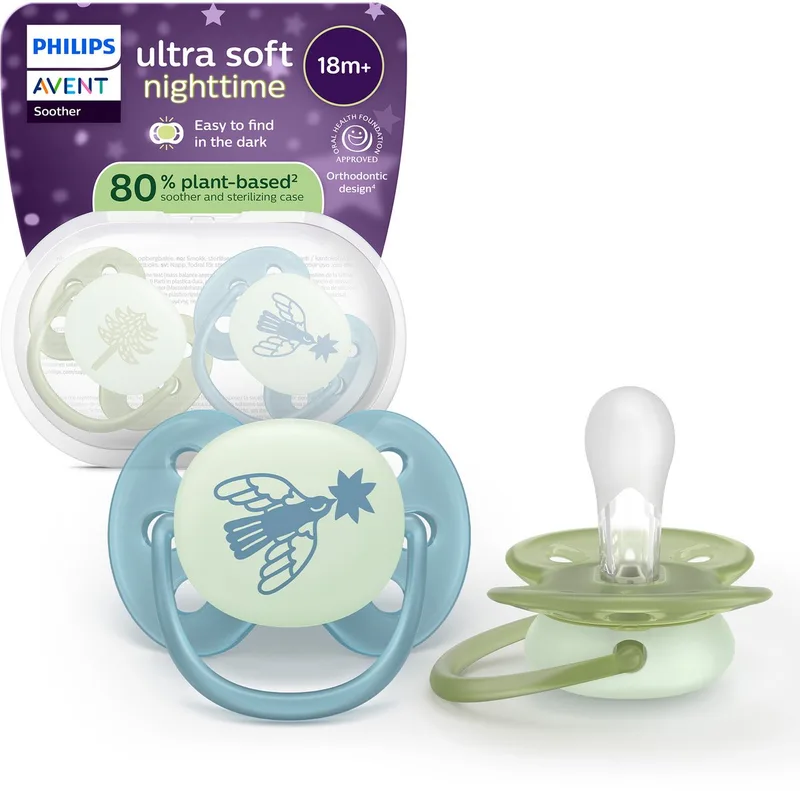Ultra Soft Nighttime fopspeen 18+ maanden, glow in the dark, SCF094/05 van Philips Avent in Blauw, Groen – productfoto