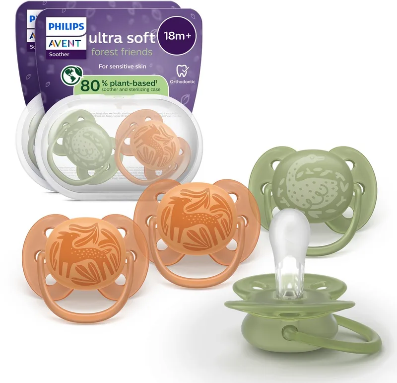 Ultra Soft – Superzachte siliconen fopspeen (18mnd+) – Voor gevoelige huid – 4stuks - SCF093/07 van Philips Avent in Oranje groen – productfoto