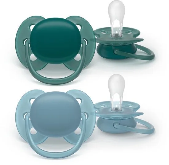 Ultra Soft – Superzachte siliconen fopspeen (18mnd+) – Voor gevoelige huid – 2 stuks - SCF093/02 van Philips Avent in Groen en blauw – productfoto 3 van 3
