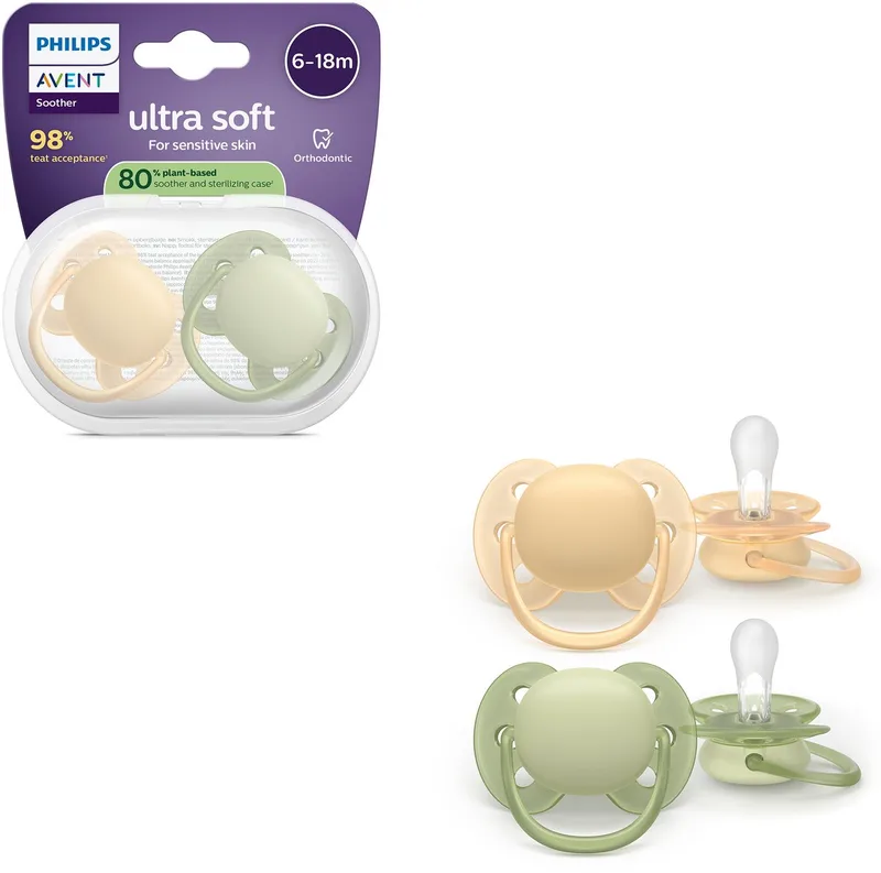 Ultra Soft – Superzachte siliconen fopspeen (6-18 mnd) – Voor gevoelige huid – 2 stuks - SCF091/45 van Philips Avent in Neutral – productfoto