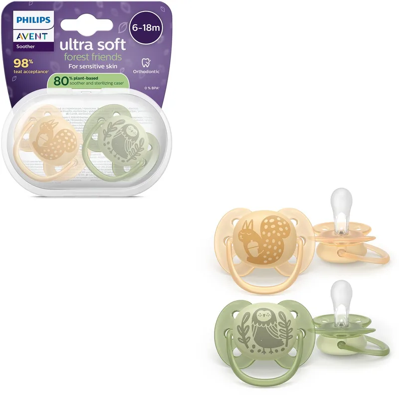 Ultra Soft – Superzachte siliconen fopspeen (6-18 mnd) – Voor gevoelige huid – 2 stuks - SCF091/46 van Philips Avent in Neutral groen – productfoto