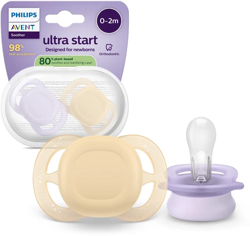 Ultra Start Fopspeen - 0-2 Mnd - 2 Stuks - Plant-based van Philips Avent in Paars – productfoto