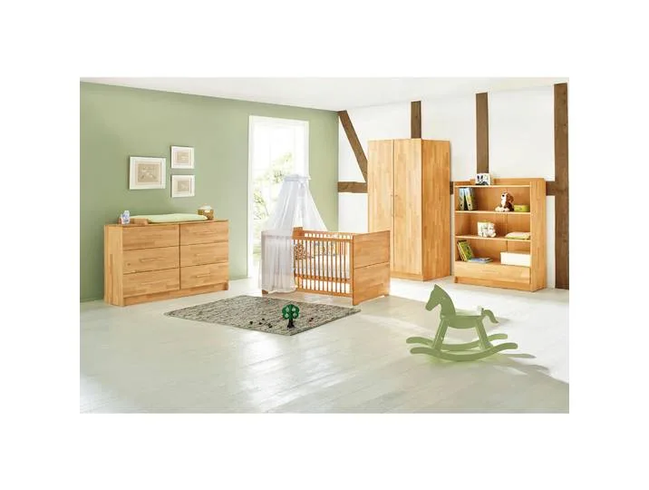 Babyzimmer Natura, Buche, Holz, 3-teilig, Buche, massiv, 5 Fächer, 6 Schublade(n) Schubladen, in verschiedenen Größen erhältlich,zum Juniorbett umbaubar, höhenverstellbar, Sprossen mit Normabstand, Aufbauanleitung im Karton, Lattenrost inklusive van Pinolino – productfoto