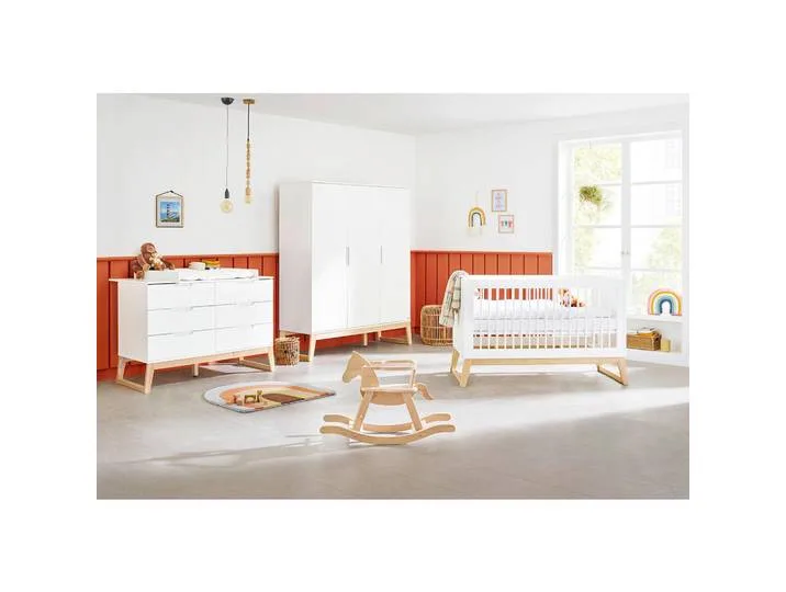 Babyzimmer Pinolino Bridge, Esche, Weiß, Holz, Esche, massiv, 5 Fächer, 6 Schublade(n) Schubladen, in verschiedenen Größen erhältlich,zum Juniorbett umbaubar, höhenverstellbar, Sprossen mit Normabstand, Aufbauanleitung im Karton, Lattenrost inklu by Pinolino – product photo
