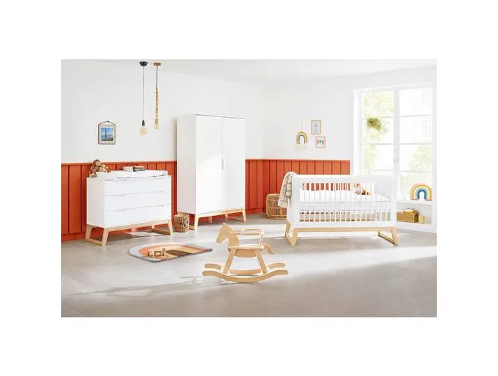 Babyzimmer Pinolino Bridge, Esche, Weiß, Holz, Esche, massiv, 5 Fächer, 3 Schublade(n) Schubladen, in verschiedenen Größen erhältlich,zum Juniorbett umbaubar, höhenverstellbar, Sprossen mit Normabstand, Aufbauanleitung im Karton, Lattenrost inklu van Pinolino – productfoto