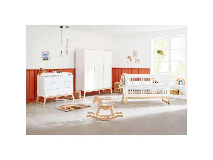Babyzimmer Pinolino Bridge, Weiß, Esche, Holz, Esche, massiv, 5 Fächer, 3 Schublade(n) Schubladen, in verschiedenen Größen erhältlich,zum Juniorbett umbaubar, höhenverstellbar, Sprossen mit Normabstand, Aufbauanleitung im Karton, Lattenrost inklu van Pinolino – productfoto