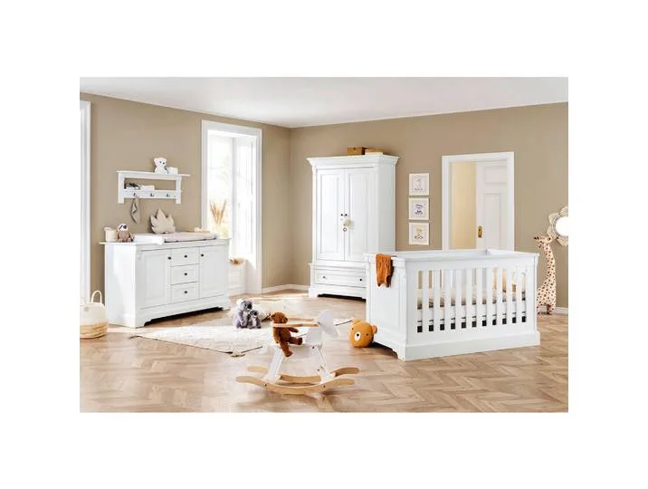 Babyzimmer Pinolino Emilia, Weiß, 1 Fächer, 3 Schublade(n) Schubladen, zum Juniorbett umbaubar, höhenverstellbar, Sprossen mit Normabstand, Aufbauanleitung im Karton, Lattenrost inklusive, Schlupfsprossen, Babymöbel, Babyzimmer-Sets van Pinolino – productfoto