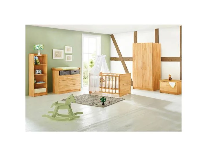 Babyzimmer Pinolino Natura, Buche, Holz, Buche, massiv, 5 Fächer, 3 Schublade(n) Schubladen, in verschiedenen Größen erhältlich,zum Juniorbett umbaubar, höhenverstellbar, Sprossen mit Normabstand, Aufbauanleitung im Karton, Lattenrost inklusive de Pinolino – photo produit