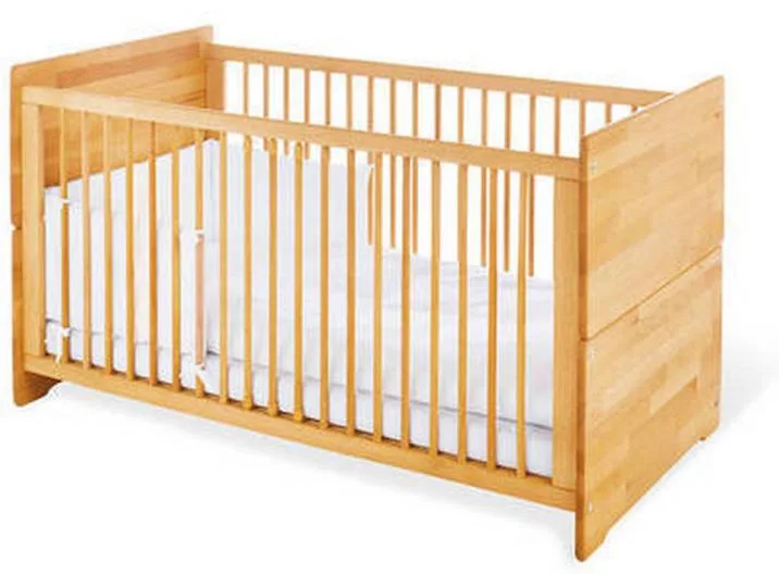 Gitterbett Pinolino Natura, Buche, Holz, Buche, massiv, 140x70 cm, zum Juniorbett umbaubar, höhenverstellbar, Sitzsofa Lattenrost inklusive, Schlupfsprossen, Babymöbel, Babybetten, Gitterbett von Pinolino – Produktfoto