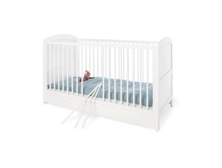 Gitterbett, Weiß, 75x90x145 cm, Holzwerkstoff, Umbaubar zum Juniorbett & Höhenverstellbar, Pinolino von Pinolino – Produktfoto