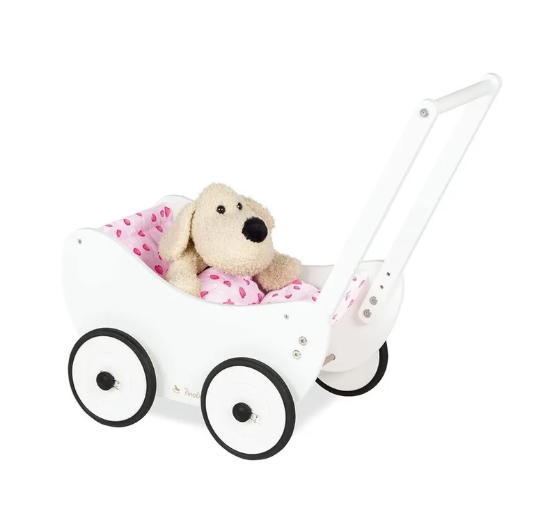 Lauflernwagen Trixi Puppenwagen inkl. Bettzeug - Lauflernhilfe aus Holz, (1-tlg), mit Bremssystem, aus Holz, höhenverstellbar fra Pinolino i Hvid – produktbillede