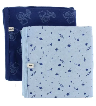 Dekens - 70x70 - 2-pack - Navy/Lichtblauw m. Tractor by Pippi Baby – product photo 1 of 2