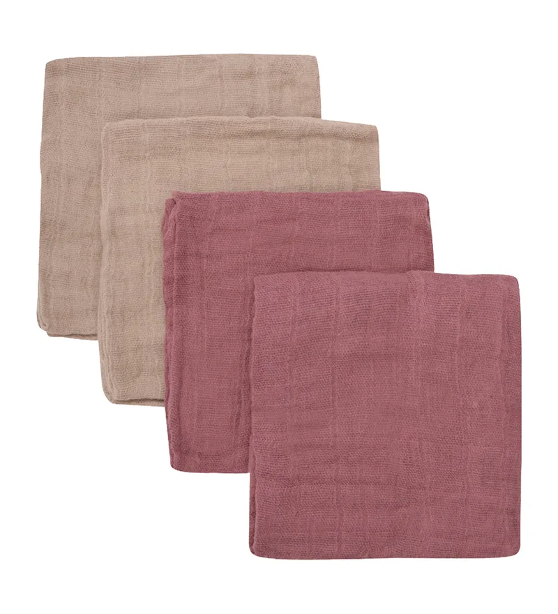 Hydrofiele Doek - 4-pack - 65x65 cm - Verwelkt Rose/B fra Pippi Baby – produktbillede