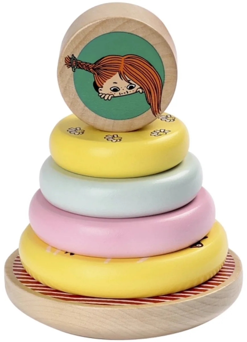 Kinderboeken Pippi Langkous houten stapeltoren speelgoed klassieker. fra Pippi Baby i Flerfarvet – produktbillede