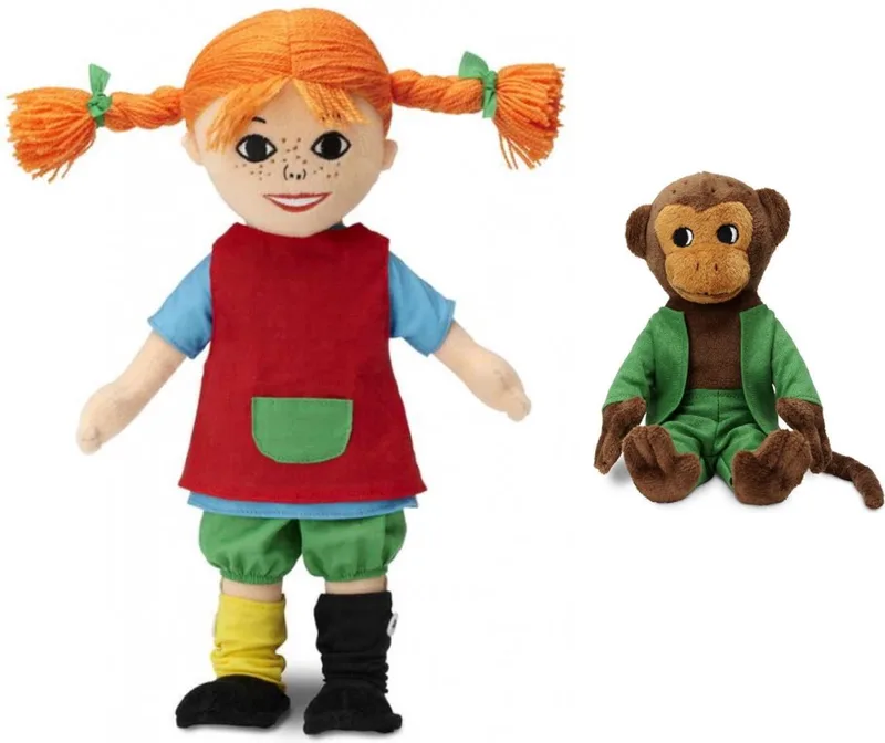 Setje knuffels pippi lankous (30cm) Meneer Nilson (23cm) fra Pippi Baby i Pippi en nilson – produktbillede