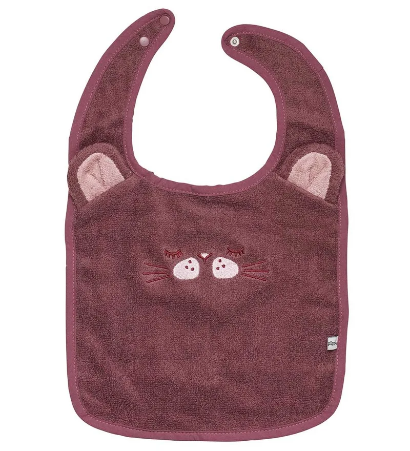 Slabbetjes - Badstof - Rose Brown m. Kat fra Pippi Baby – produktbillede