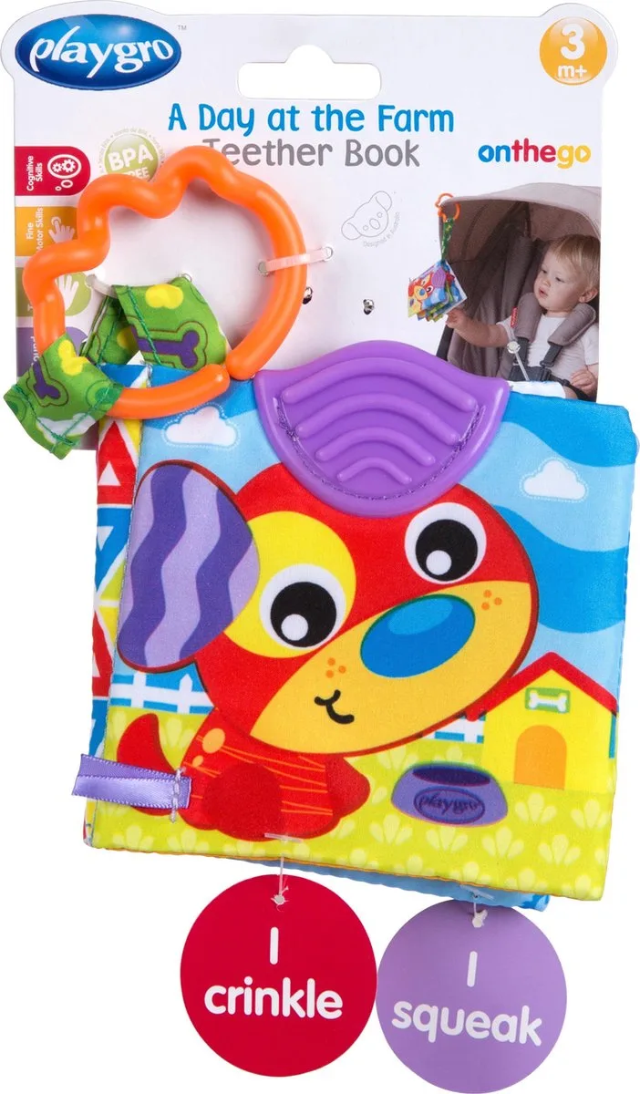 Activiteitenboekje Boederijdieren - Bijtboekje - Bijtprofiel - Pieper - Baby boek -baby boekje 0-6 maanden - Bijtring - baby boekje met geluid van Playgro in Meerkleurig – productfoto