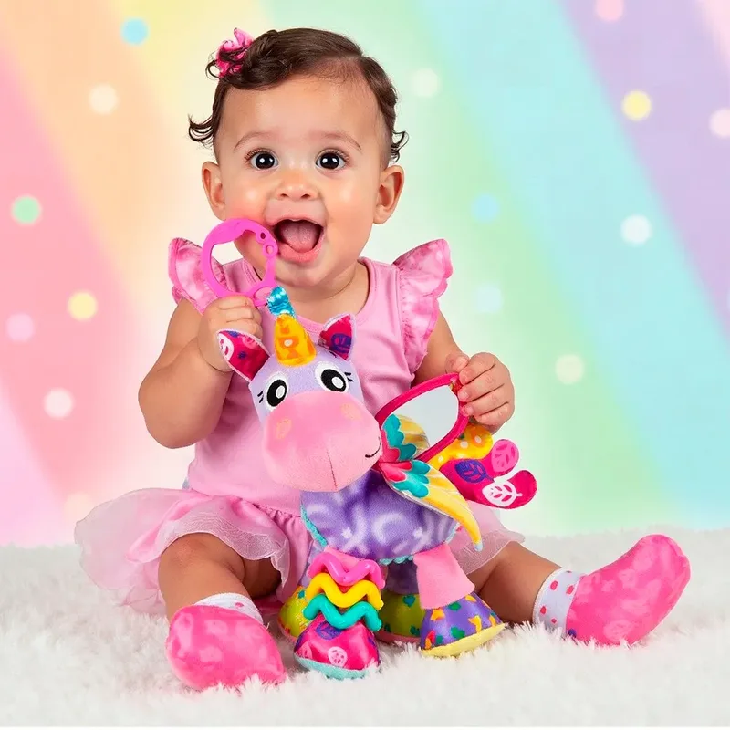Activity Friend Stella Unicorn - Baby Speelgoed - Hangspeeltje - Kinderwagenspeeltje - Rammelaar - Kinderwagenaccessoire - Buggyaccessoire- - Educatief Speelgoed - Knuffeldier by Playgro in Pink – product photo 2 of 4