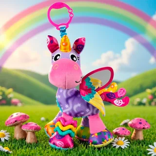 Activity Friend Stella Unicorn - Baby Speelgoed - Hangspeeltje - Kinderwagenspeeltje - Rammelaar - Kinderwagenaccessoire - Buggyaccessoire- - Educatief Speelgoed - Knuffeldier by Playgro in Pink – product photo 3 of 4