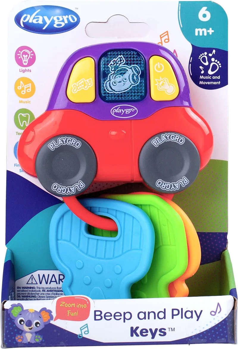 Beep and Play sleutels- Rammelaar - Bijtrammelaar - bijtring - Baby speelgoed - bijtspeeltje - Grijpspeelgoed - Speeltje - Baby rammelaar- Met licht en geluid fra Playgro i Flerfarvet – produktbillede