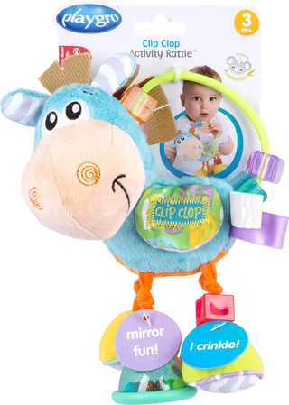 Clip Clop Rammelaar - Activiteitenspeeltje - Rammelaar - Kraamkado - Baby speelgoed - Babyspeeltje - Kinderwagenaccessoire - Knuffeldier - Baby rammelaar - Bijtspeelgoed - Grijpspeelgoed - Baby by Playgro in Blue – product photo 1 of 2