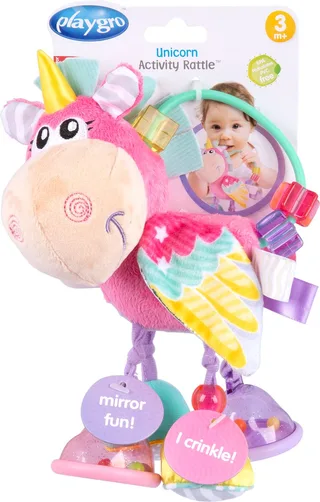 Clip Clop Rammelaar Unicorn Eenhoorn - Activiteitenspeeltje - Rammelaar - Kraamkado - Baby speelgoed - Babyspeeltje - Kinderwagenaccessoire - Knuffeldier - Baby rammelaar - Bijtspeelgoed - Grijpspeelgoed - Baby by Playgro in Pink – product photo 1 of 2