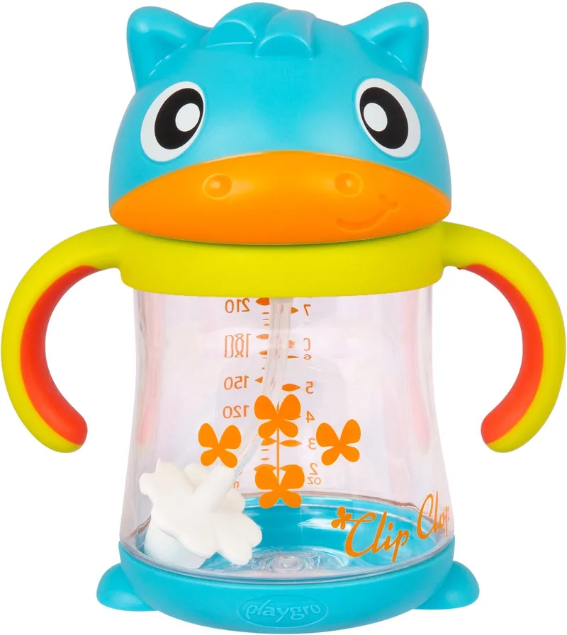 Clip Clop Rietjesbeker met Verzwaard Rietje - Antilek - BPA-vrij - Vanaf 6 maanden - 240 ml - Vaatwasserbestendig de Playgro en Multi Coloured – photo produit