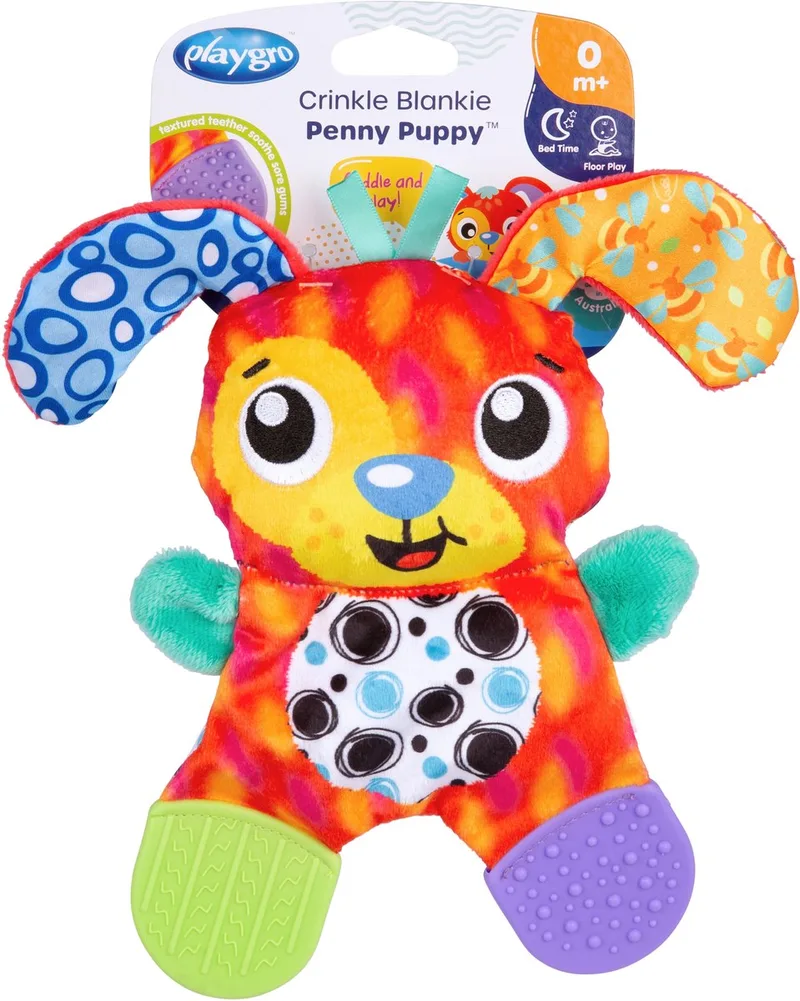 Crinkle Blankie Penny Puppy- rammelaar - Speelgoed Baby -knuffeldoekje - Baby Speelgoed - Educatief baby speelgoed- bijtring by Playgro in Multicolour – product photo