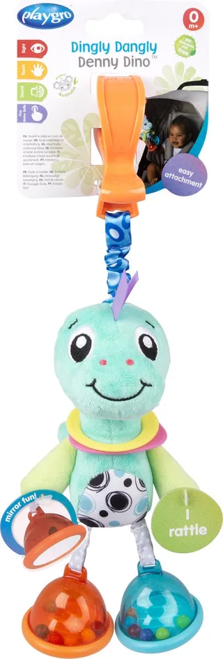 Dingly Dangly Dino - Hangspeeltje - Hangspeeltje Baby - Kinderwagenspeeltje - Rammelaar - Rammelaar Baby - Kinderwagenaccessoire - Buggyaccessoire - Educatief Speelgoed - Knuffeldier - Baby Speelgoed by Playgro in Multicolour – product photo 1 of 3