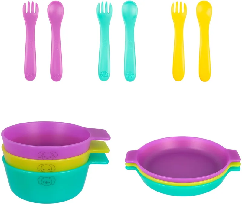 First Fun Kinderservies Set - 11-delig - Kommen, Bordjes & Bestek - Vaatwasser- & Magnetronbestendig - BPA-vrij de Playgro en Multi Coloured – photo produit