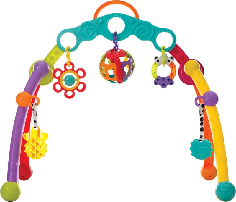 Fold and Go Playgym - Babygym - acitiviteitengym - Speelgoed Baby - Babyspeelgoed - Pasgeboren baby speelgoed - Ontwikkeling Baby - Kraamcadeau - 5 afneembare hangspeeltjes van Playgro in Meerkleurig – productfoto 1 van 5